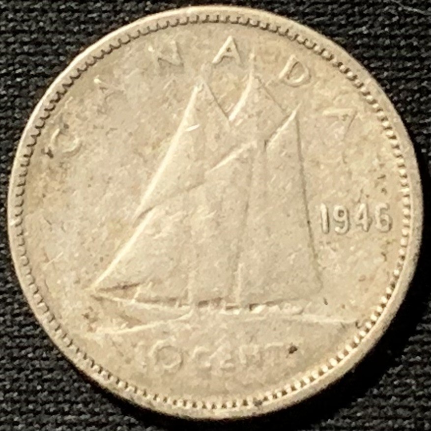 紫瑗钱币——第190期拍卖 加拿大 1946年 乔治六世 帆船 10分 2.33克 0.8银