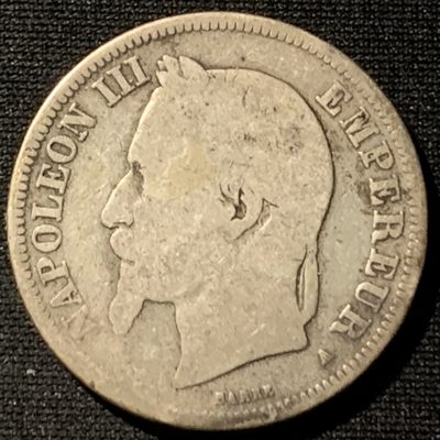 紫瑗钱币——第207期拍卖 - 法国 1868年 拿破仑三世 2法郎 10克 0.835银