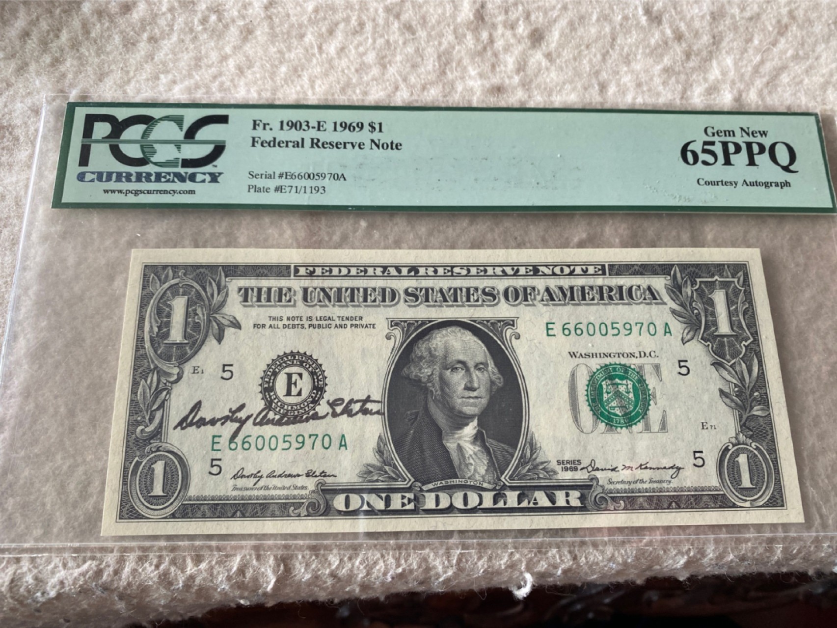 收藏联盟第163期拍卖 外国钞场 今晚七点不见不散 1969年美国1元 财长亲笔签名 PCGS65PPQ