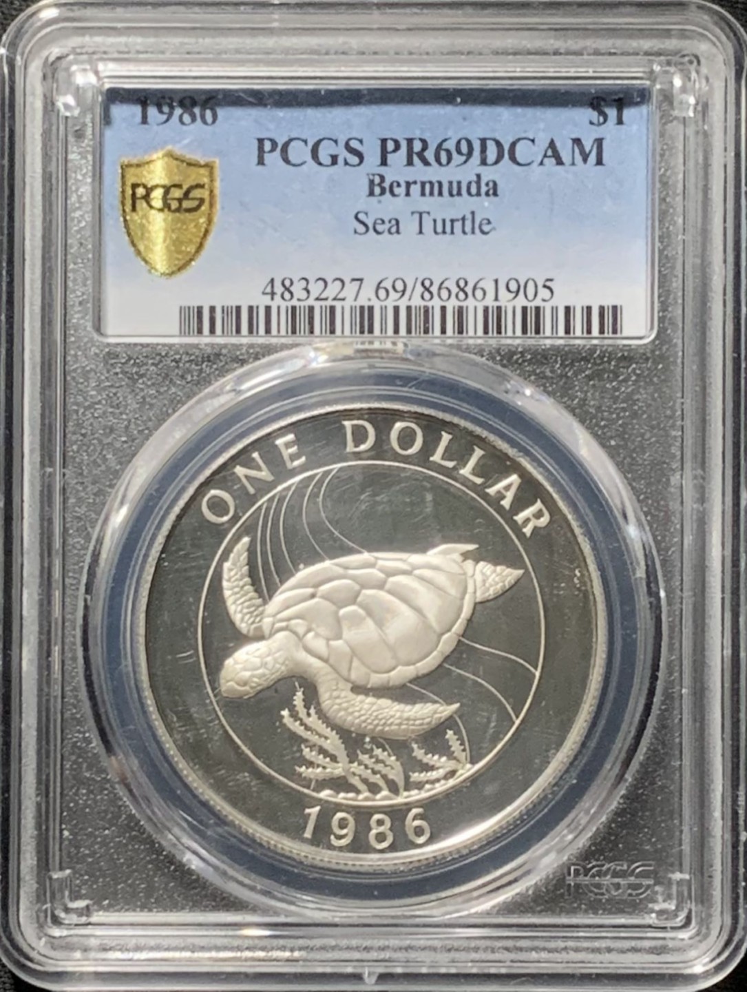 紫瑗钱币——第190期拍卖 百慕大 1986年 濒危野生动物 大海龟 1元 银币 PCGS PR69 DCAM