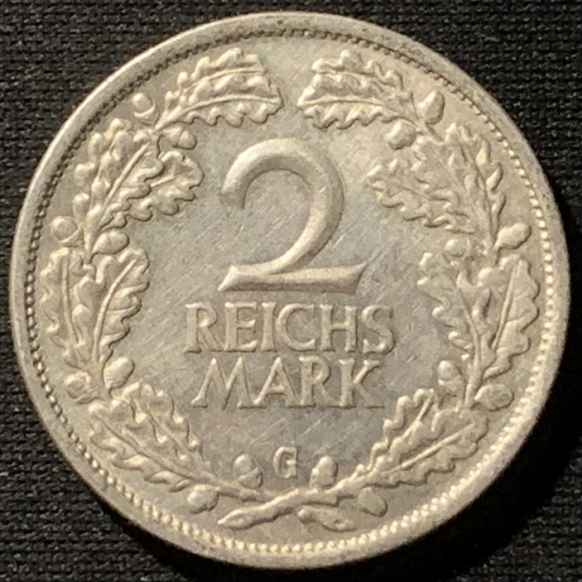 紫瑗钱币——第190期拍卖 德国 1924年 G版 魏玛共和国 2马克 10克 0.5银