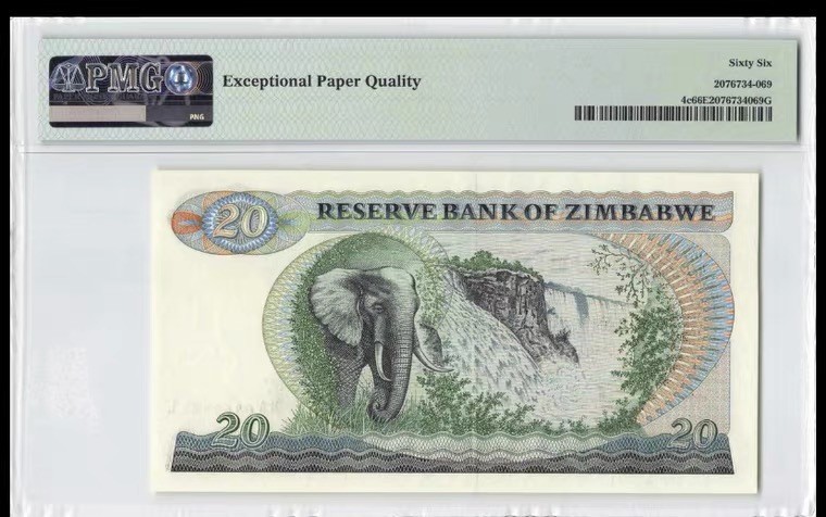 收藏联盟第163期拍卖 外国钞场 今晚七点不见不散 1983年津巴布韦20元 P-4c PMG66E