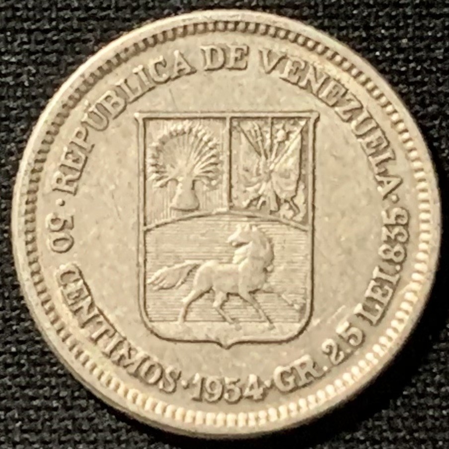 紫瑗钱币——第190期拍卖 委内瑞拉 1954年 玻利瓦尔 50分 2.5克 0.835银