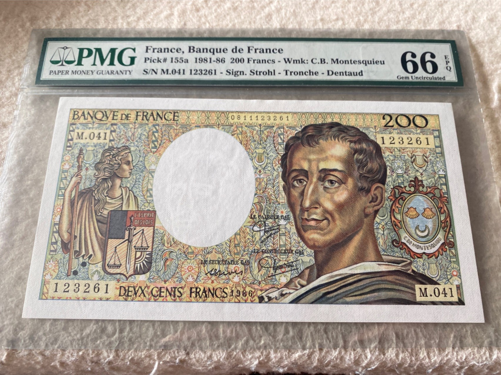 收藏联盟第163期拍卖 外国钞场 今晚七点不见不散 法国初版200法郎孟德斯鸠 PMG66E