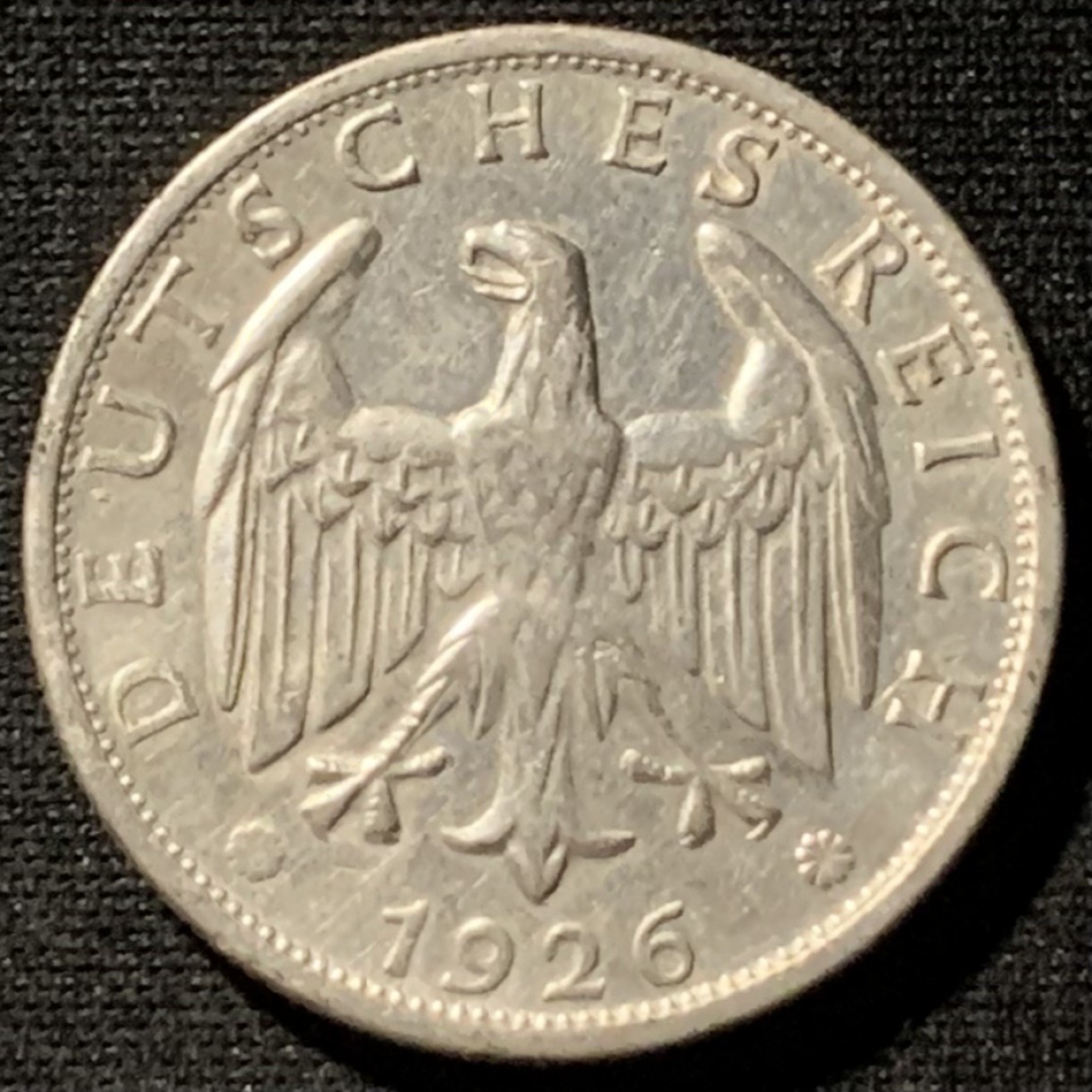 紫瑗钱币——第190期拍卖 德国 1924年 G版 魏玛共和国 2马克 10克 0.5银