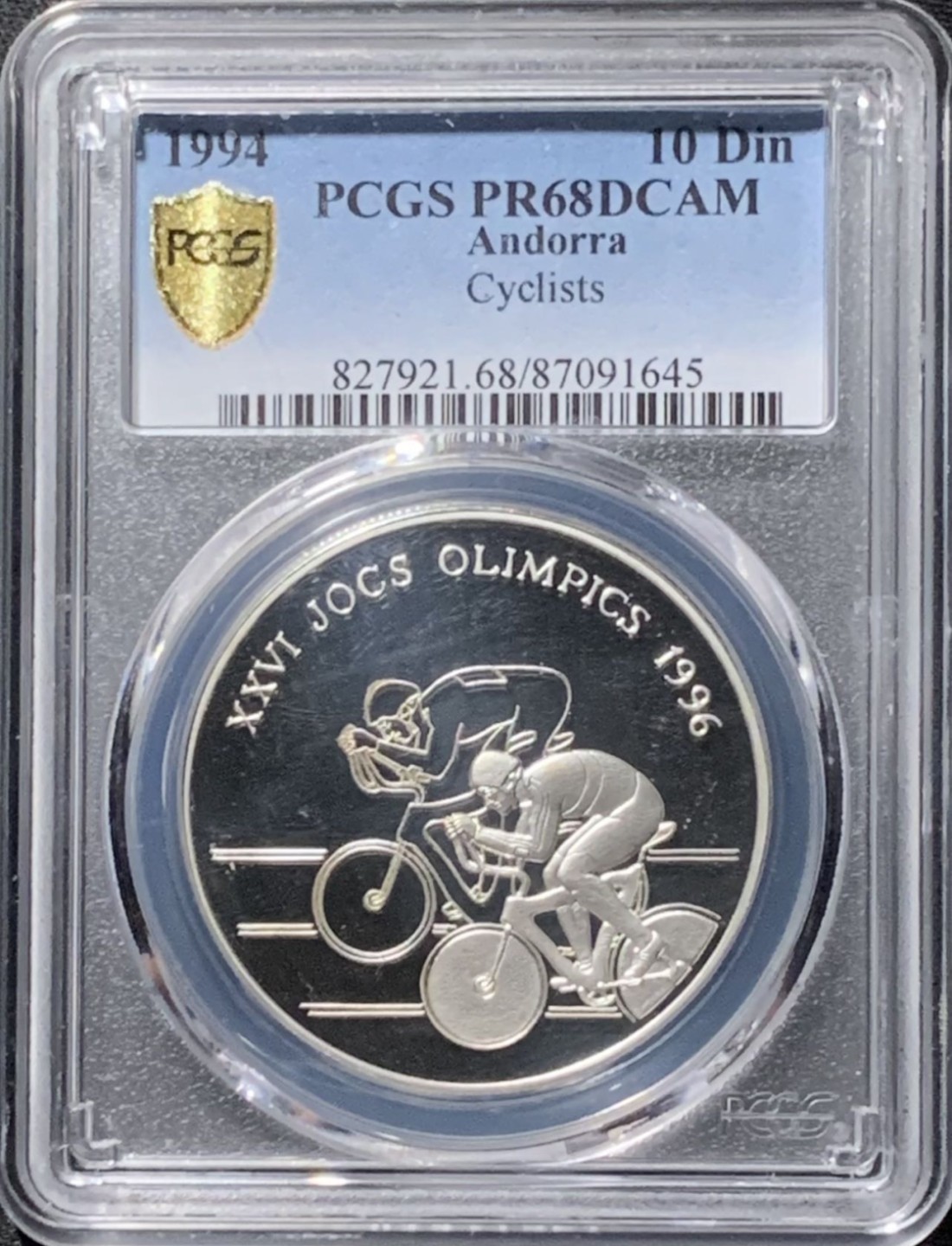 紫瑗钱币——第190期拍卖 安道尔 1994年 96亚特兰大奥运会 自行车 10第纳尔 31.47克 0.925银 PCGS PR68 DCAM
