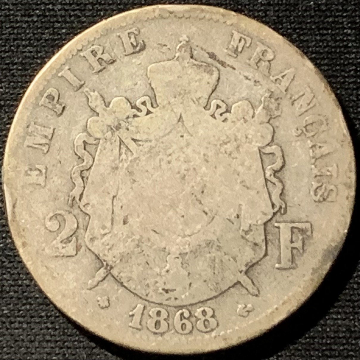 紫瑗钱币——第190期拍卖 法国 1868年 拿破仑三世 2法郎 10克 0.835银