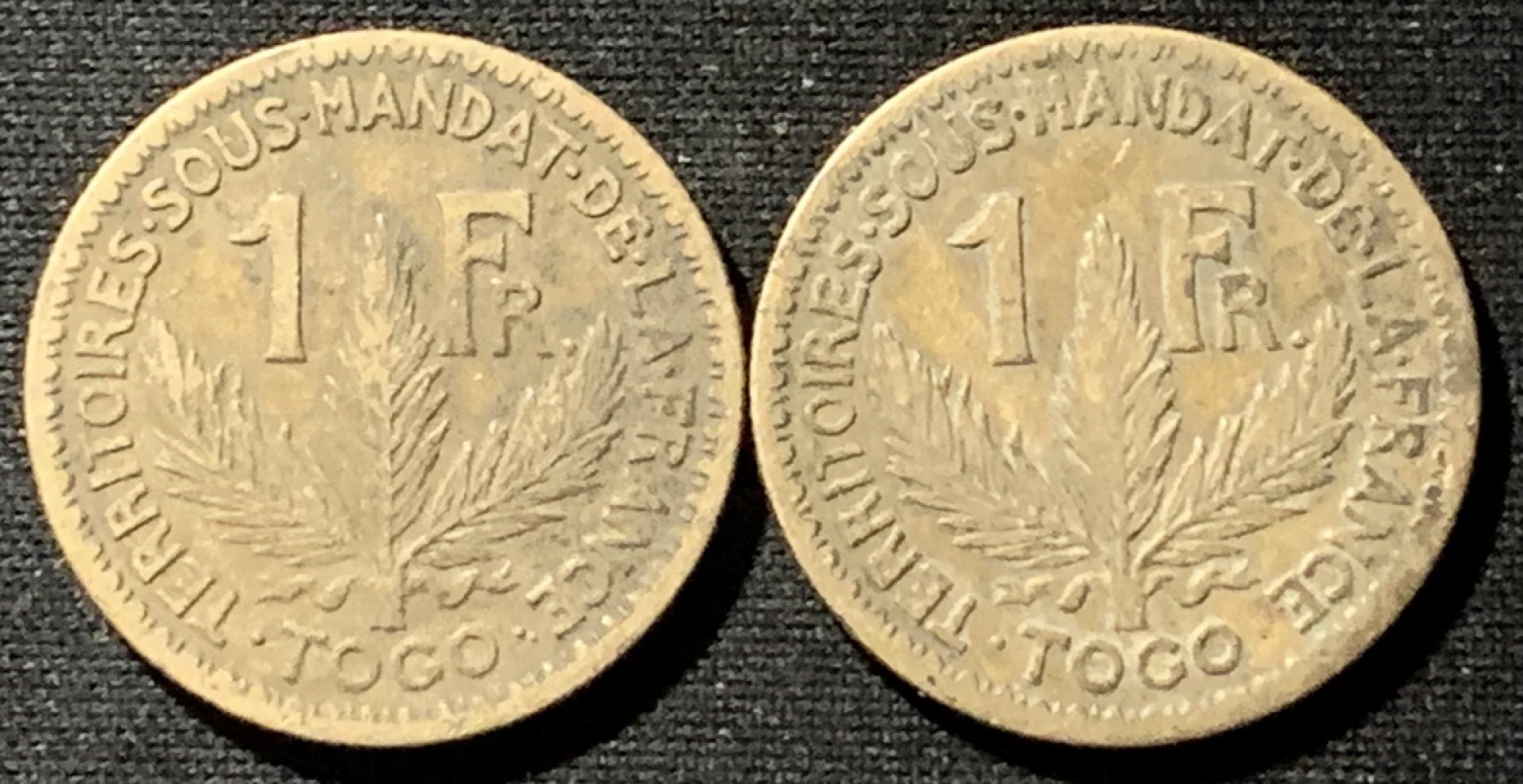 紫瑗钱币——第190期拍卖 法属多哥 1924年 女神 1法郎 2枚一组