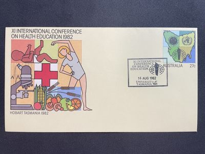 【第15期】莲池国际邮品拍卖 【秒杀】澳大利亚 1982 健康教育国际会议 邮资封 销首日纪念戳 地图和健康专题