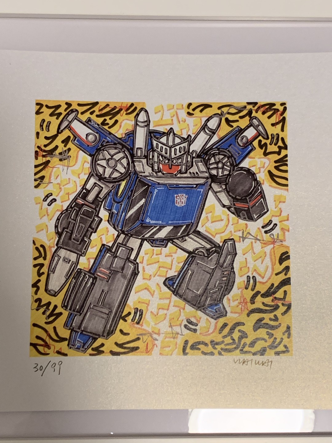 零元拍：歪歪亲笔签名 OWSON系列限量插画复制画《变形金刚系列：轮胎》，尺寸约22/22厘米，拍品不含镜框