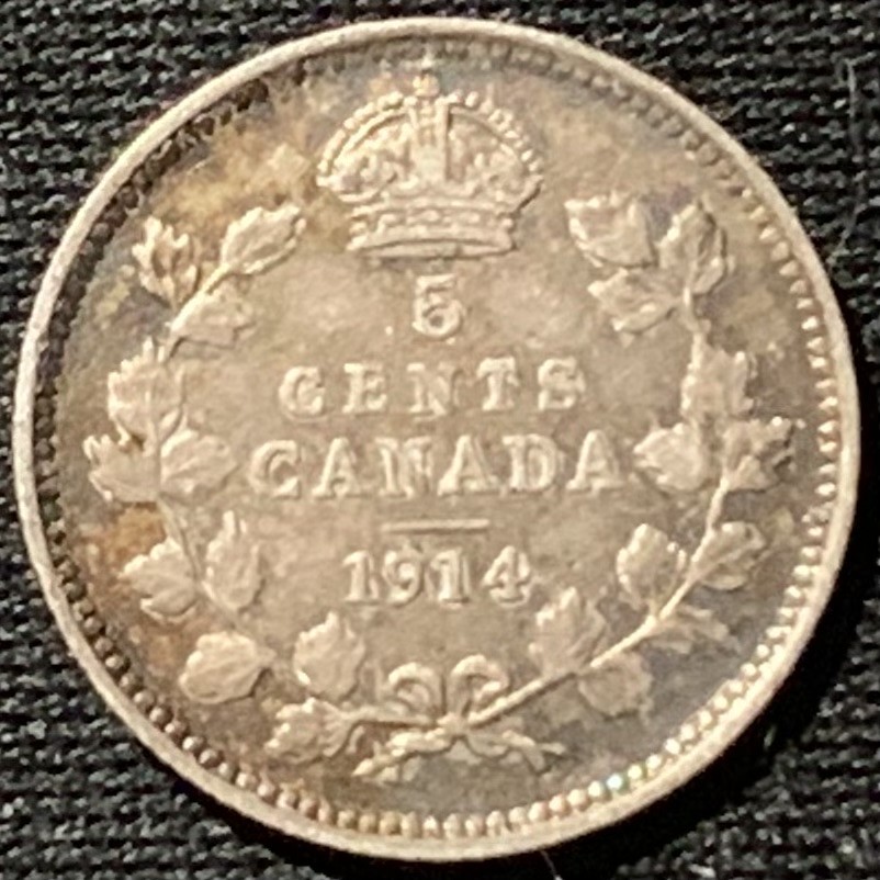 紫瑗钱币——第190期拍卖 加拿大 1914年 乔治五世 5分 1.13克 0.925银