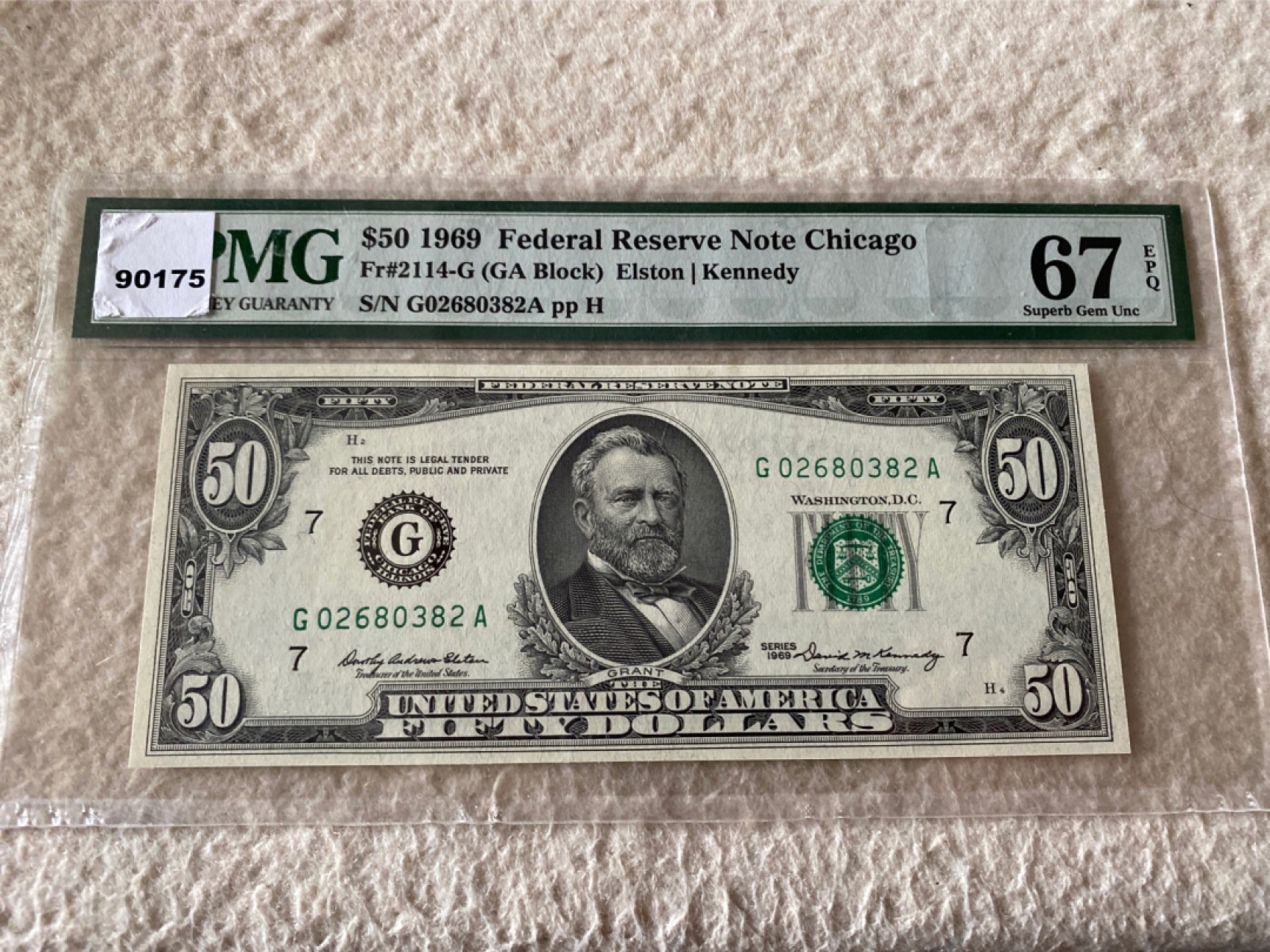 收藏联盟第163期拍卖 外国钞场 今晚七点不见不散 1969年美国50美元 全无47号 PMG67E