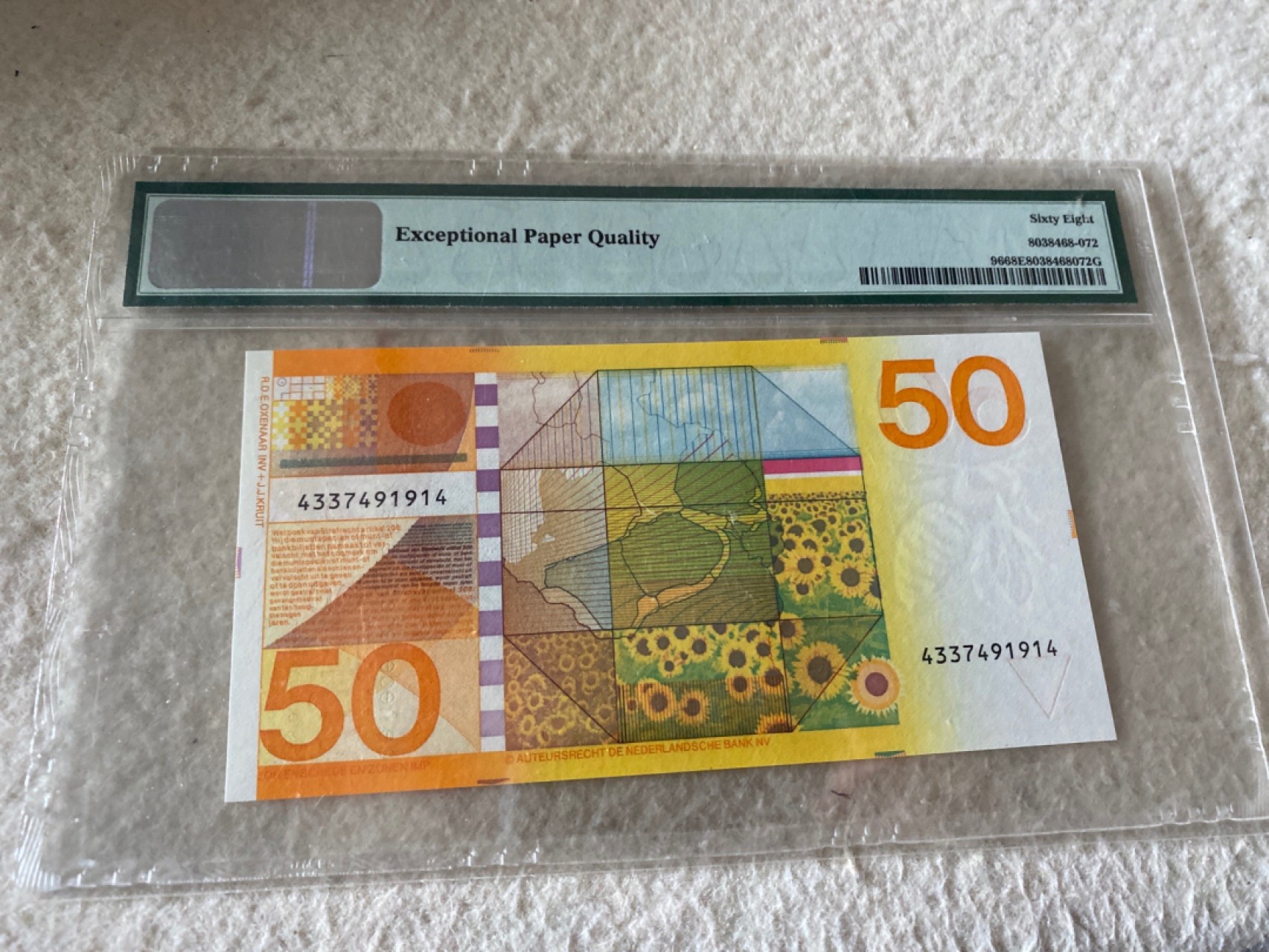 收藏联盟第163期拍卖 外国钞场 今晚七点不见不散 1982年荷兰向日葵🌻50盾 PMG68E