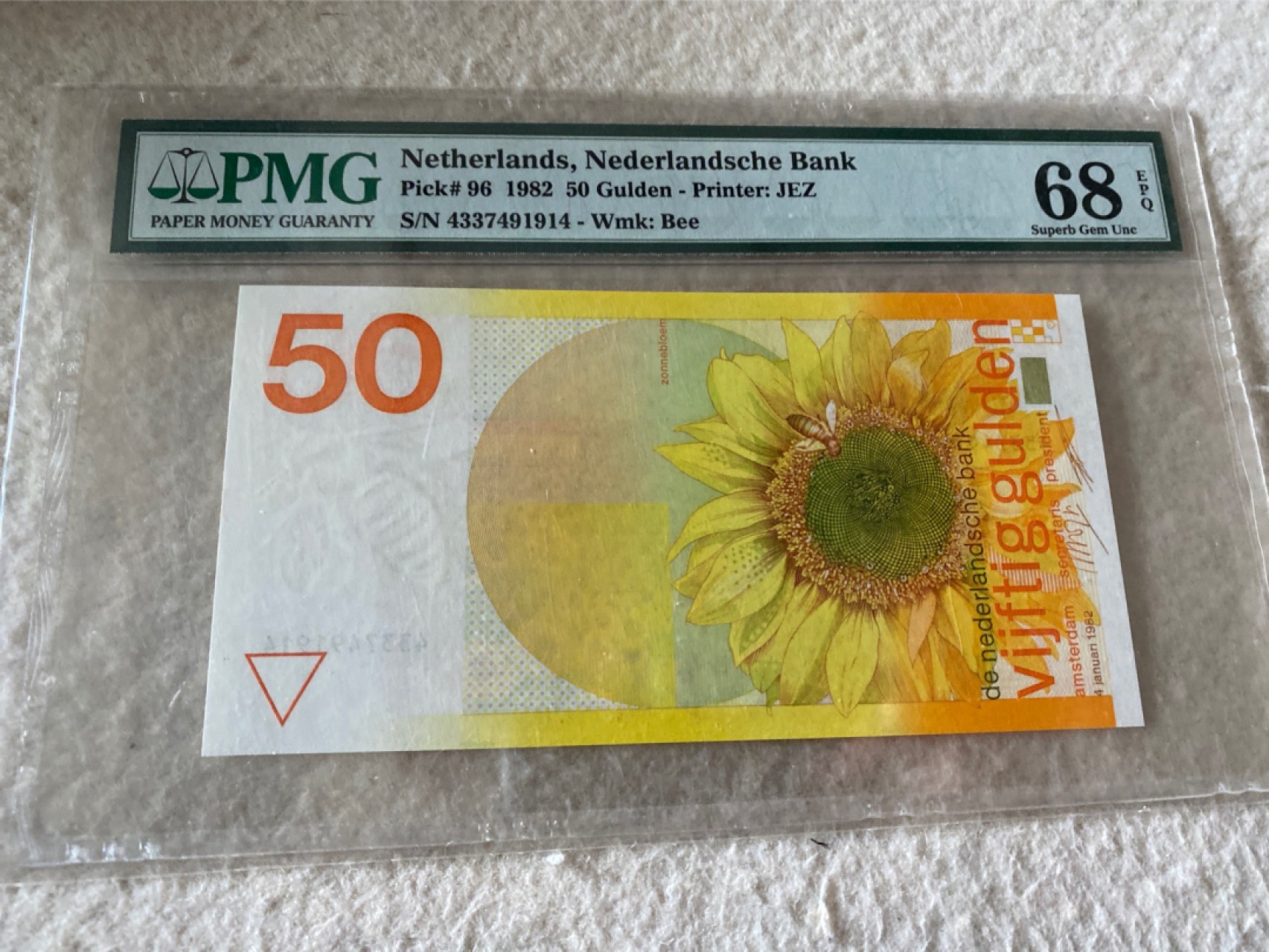 收藏联盟第163期拍卖 外国钞场 今晚七点不见不散 1982年荷兰向日葵🌻50盾 PMG68E