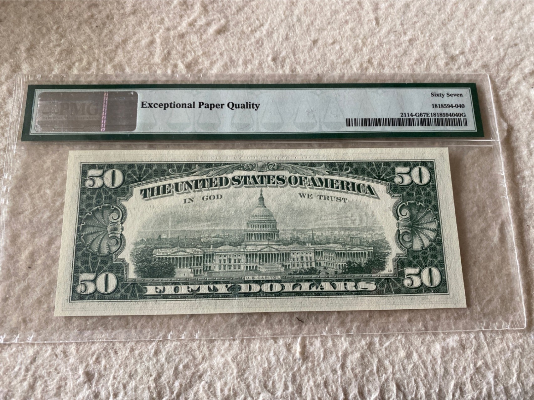 收藏联盟第163期拍卖 外国钞场 今晚七点不见不散 1969年美国50美元 全无47号 PMG67E