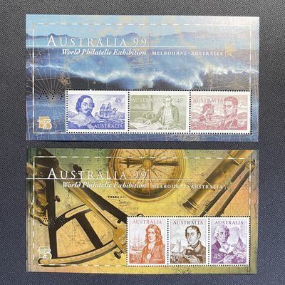 【第15期】莲池国际邮品拍卖 【澳大利亚】1999 世界邮展 小全张一套2枚 全新 带邮展特别凿孔文字“A99” 少见