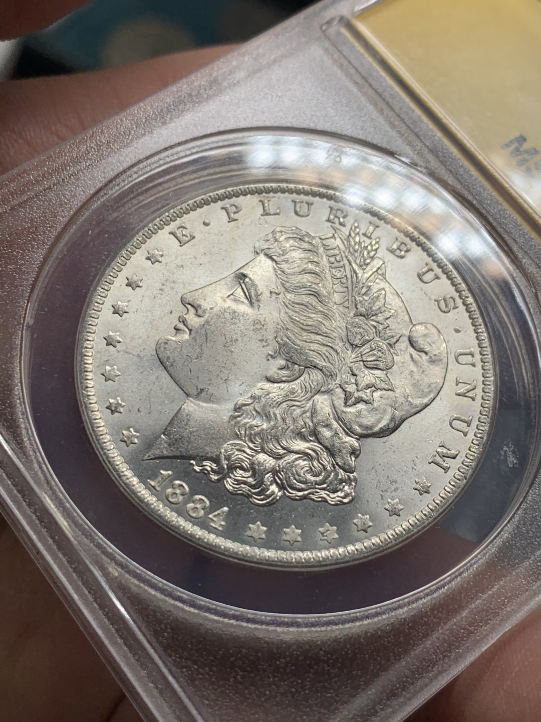 《竞宝斋》第59场-本周日，周一2场连拍（全场不限金额包邮） 1884-O 摩根银币 ANACS MS64分 强转光暴光好品