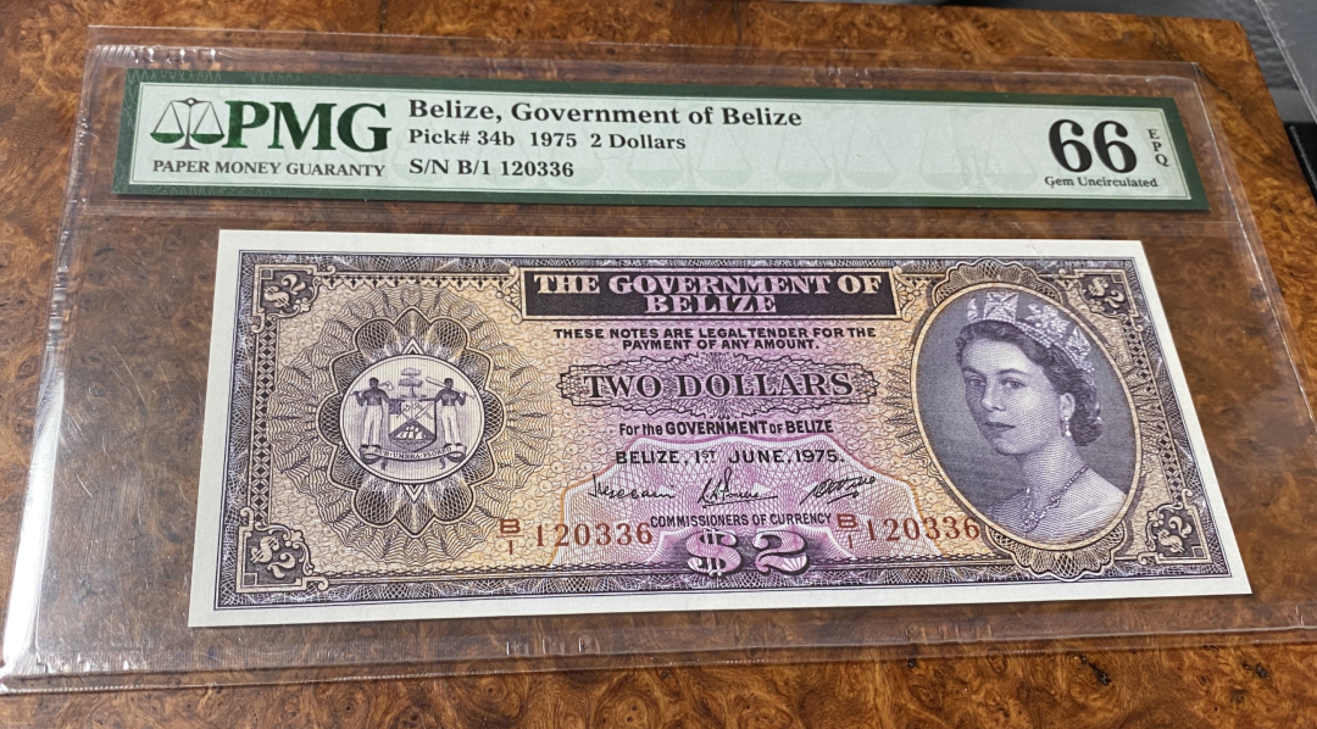 Chase Auction 第11期- - 中外纸币、民国钞联拍！ 1975年伯利兹2元，PMG66分，大冠女王！