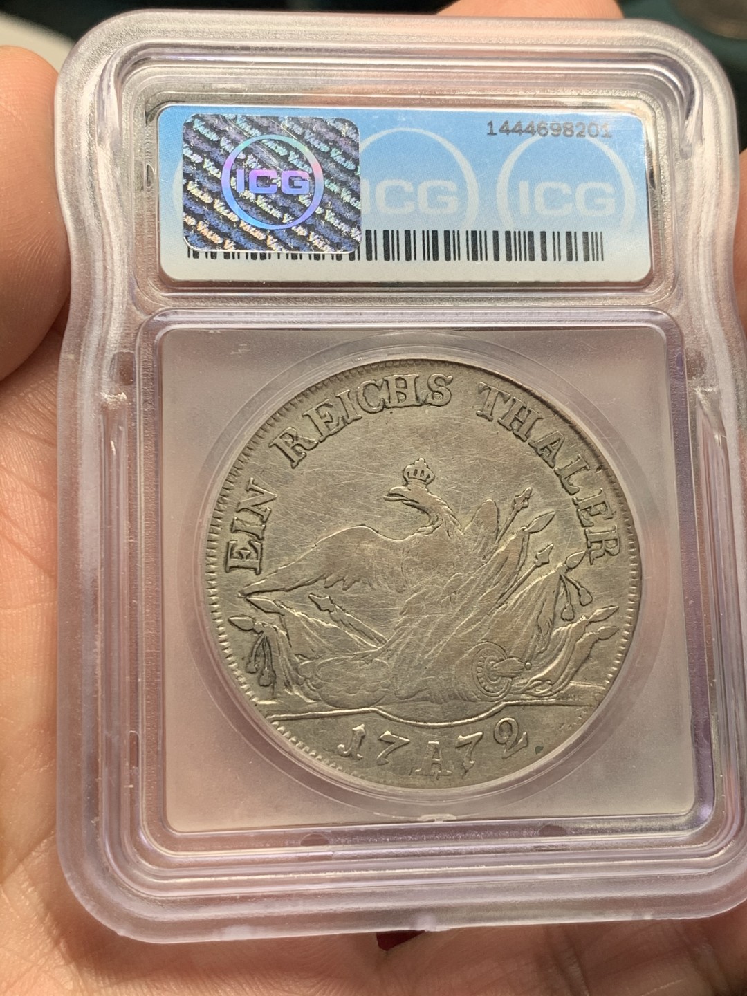 《竞宝斋》第59场-本周日，周一2场连拍（全场不限金额包邮） 美国ICQ评级  德国 普鲁士 1772年 腓特烈二世 鹰炮  泰勒银币 少见品种