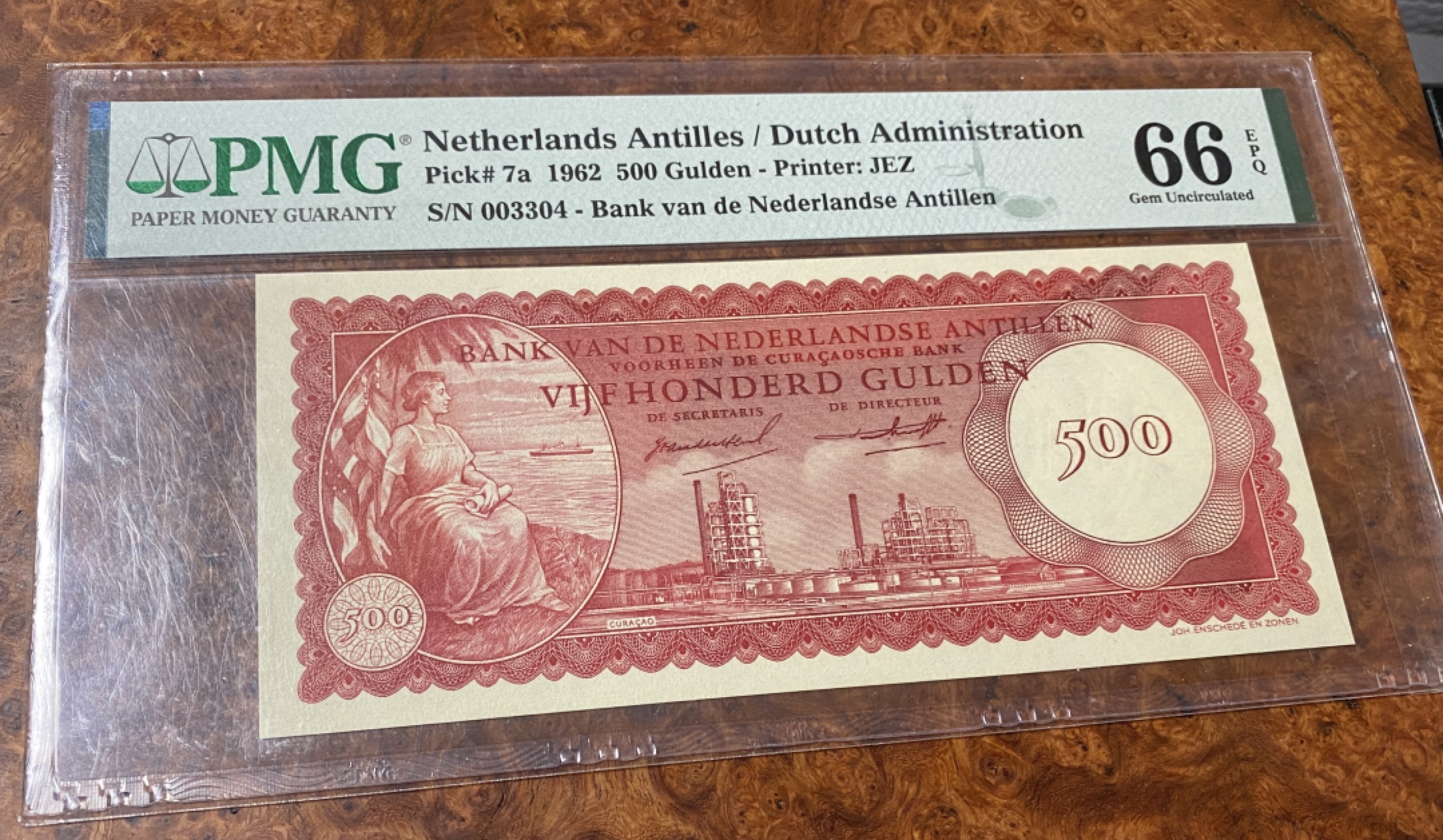 Chase Auction 第11期- - 中外纸币、民国钞联拍！ 1962年荷属安第斯500盾，PMG66分！