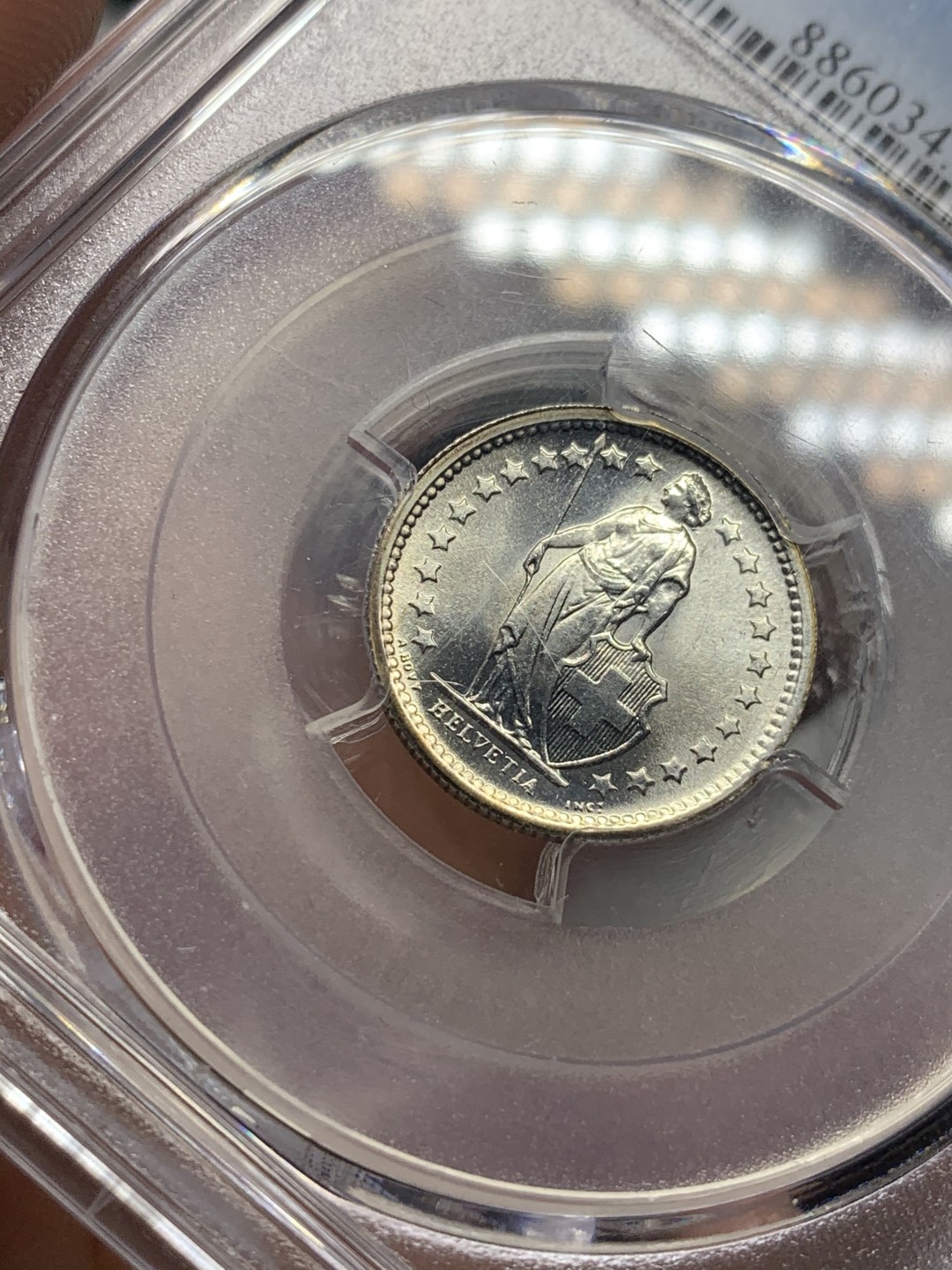 《竞宝斋》第59场-本周日，周一2场连拍（全场不限金额包邮） PCGS-MS67 瑞士1967-B 女神1/2 法郎 银币 超高分镜面光 边缘带微彩