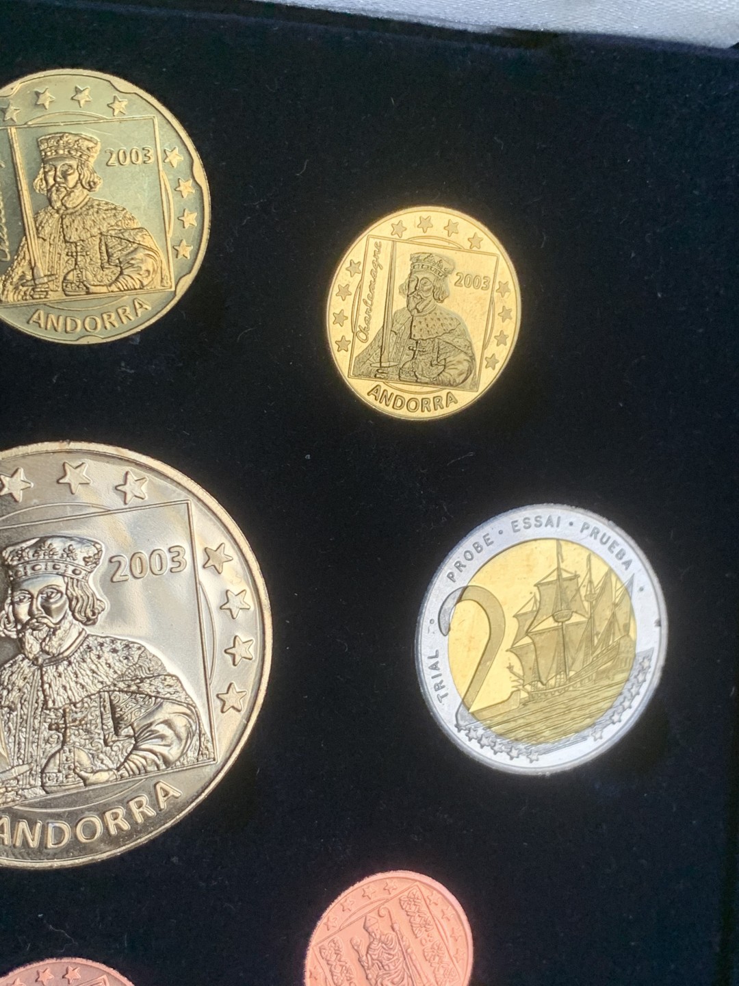 《竞宝斋》第59场-本周日，周一2场连拍（全场不限金额包邮） 原盒证书 安道尔 2003年 9枚装 ESSAI 试铸样币