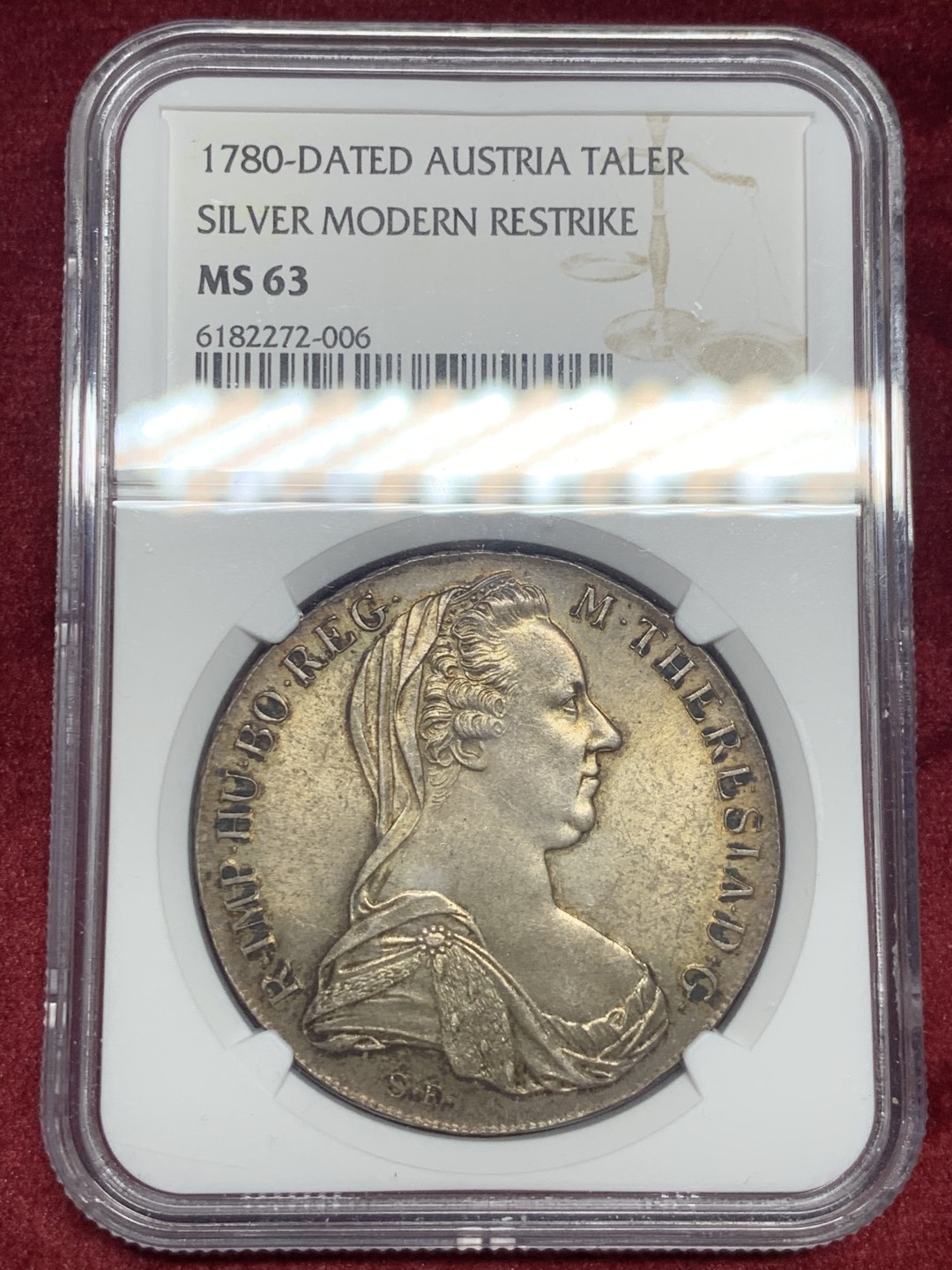 《竞宝斋》第59场-本周日，周一2场连拍（全场不限金额包邮） NGC-MS63  双须版 奥地利 1780年 大奶妈 泰勒银币 双面深五彩包浆 不可多的的状态