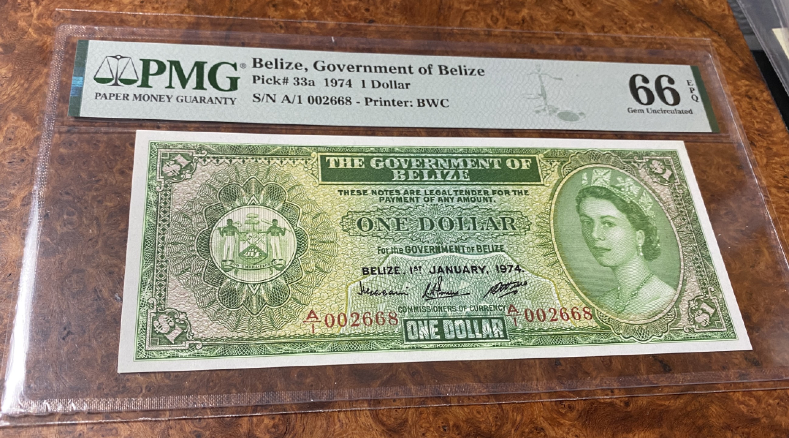 Chase Auction 第11期- - 中外纸币、民国钞联拍！ 1974年伯里兹1元，PMG66，大冠女王！