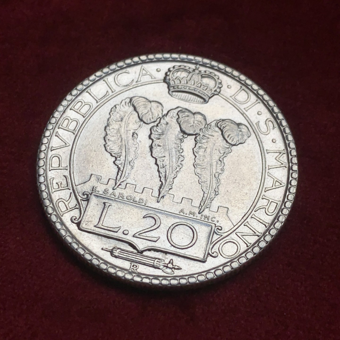 《竞宝斋》第59场-本周日，周一2场连拍（全场不限金额包邮） 圣马力诺1936年20里拉 大银币 稀少年份 发行量只有其他的一半