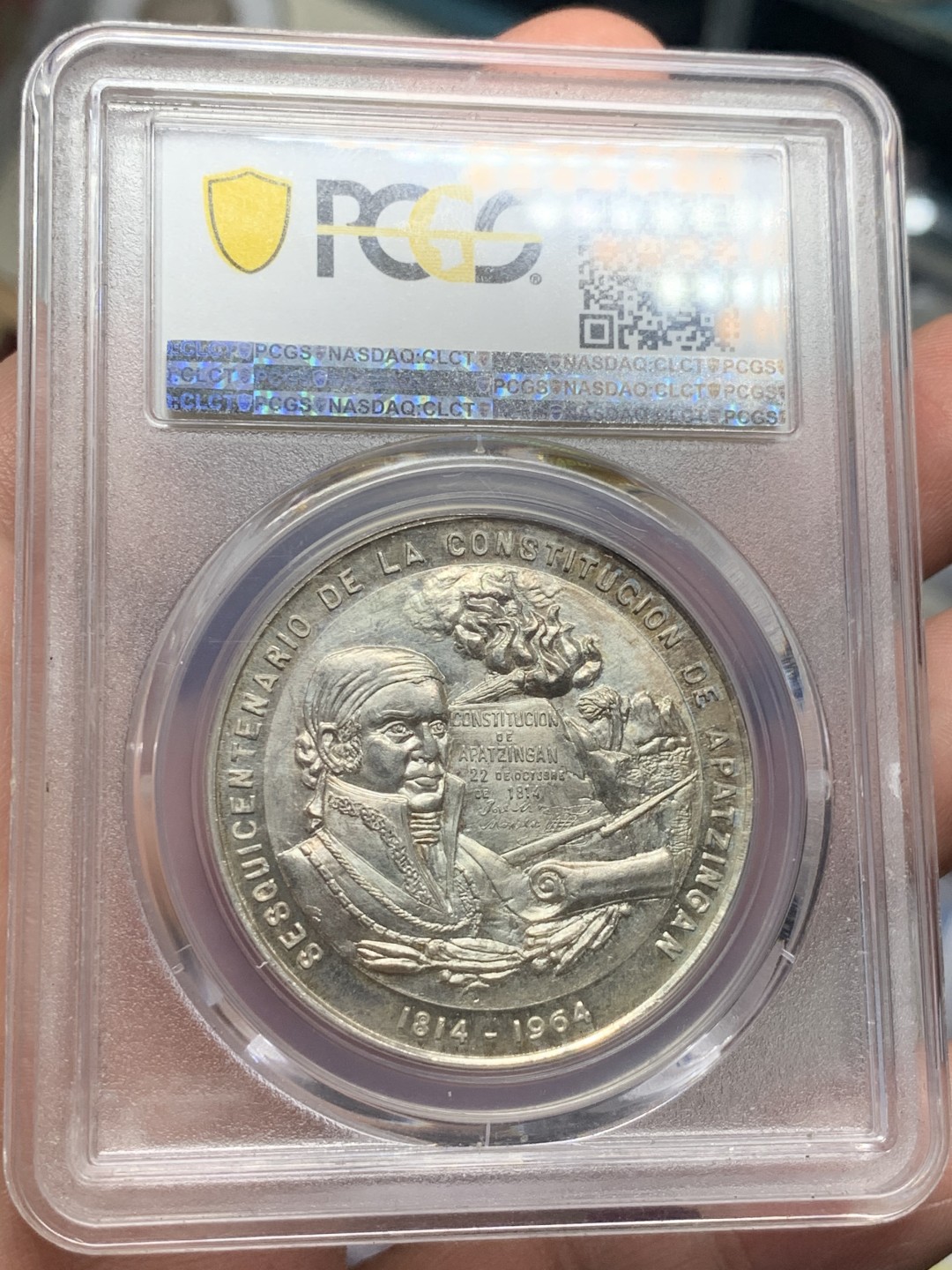 《竞宝斋》第59场-本周日，周一2场连拍（全场不限金额包邮） PCGS MS64 墨西哥 1964年 墨西哥独立150周年纪念银章 墨西哥章少见 该章极其精美  ¥2,063.62 • PCGS MS64 • 7-23-2019 • EBAY 