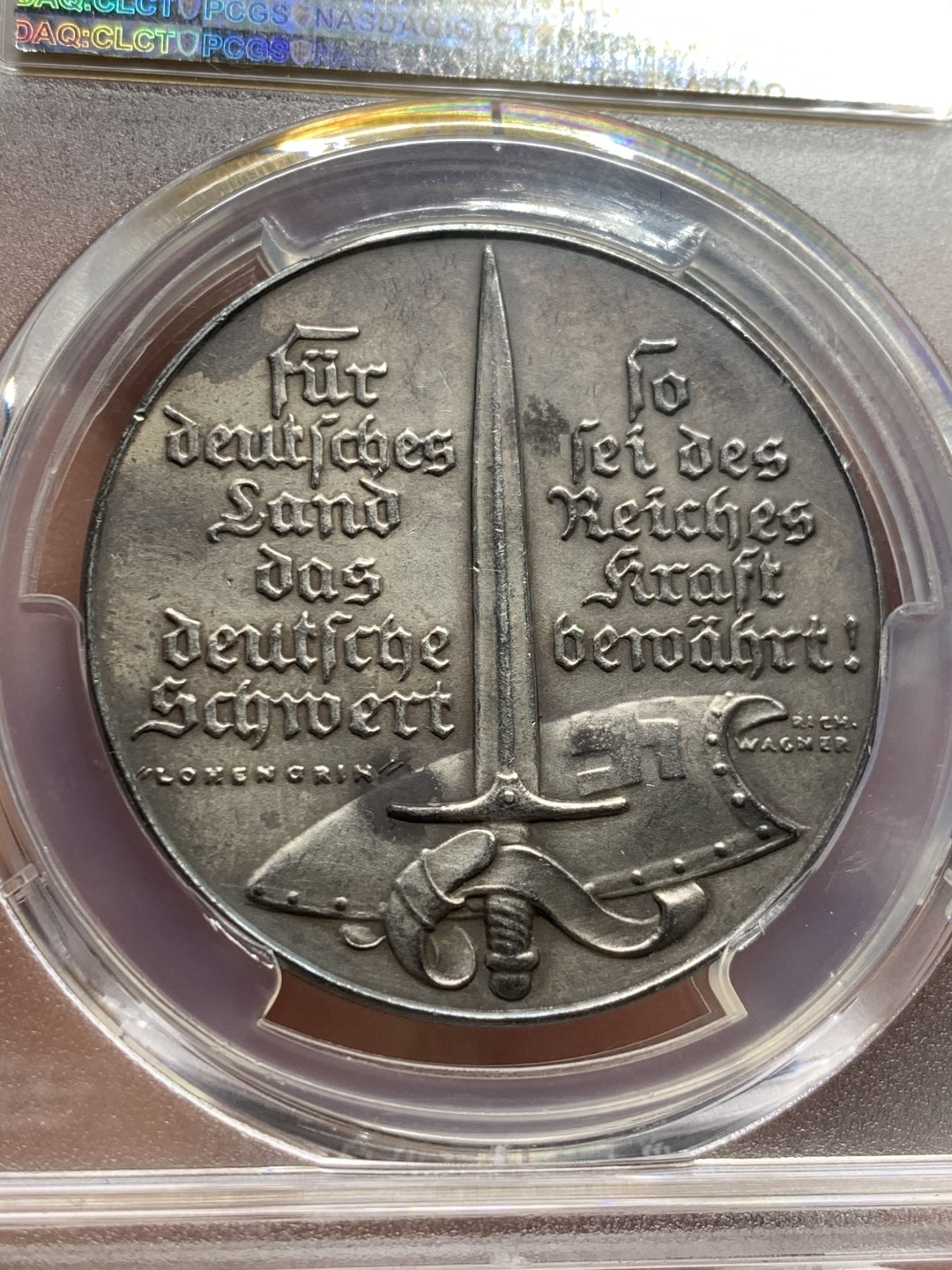 《竞宝斋》第59场-本周日，周一2场连拍（全场不限金额包邮） PCGS SP63 德国 1938年 德国攻占苏台德地区纪念银章 卡茨二战名誉品章 经典设计 正面有讽刺意味 该章应该不用多介绍 懂的都懂 卡茨章持续上涨品种