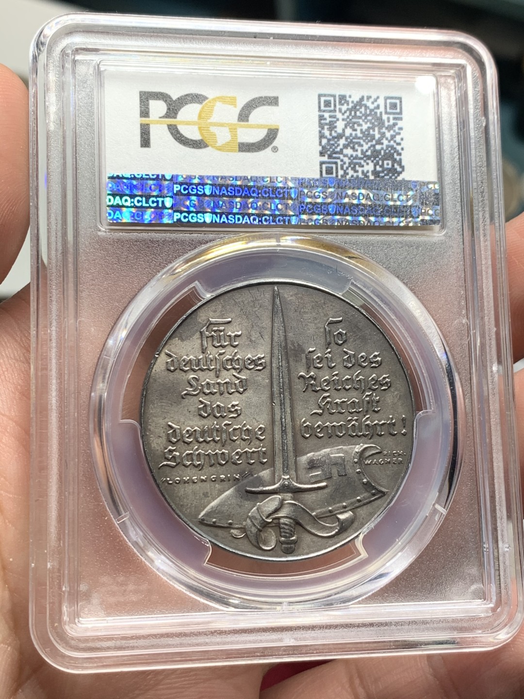 《竞宝斋》第59场-本周日，周一2场连拍（全场不限金额包邮） PCGS SP63 德国 1938年 德国攻占苏台德地区纪念银章 卡茨二战名誉品章 经典设计 正面有讽刺意味 该章应该不用多介绍 懂的都懂 卡茨章持续上涨品种