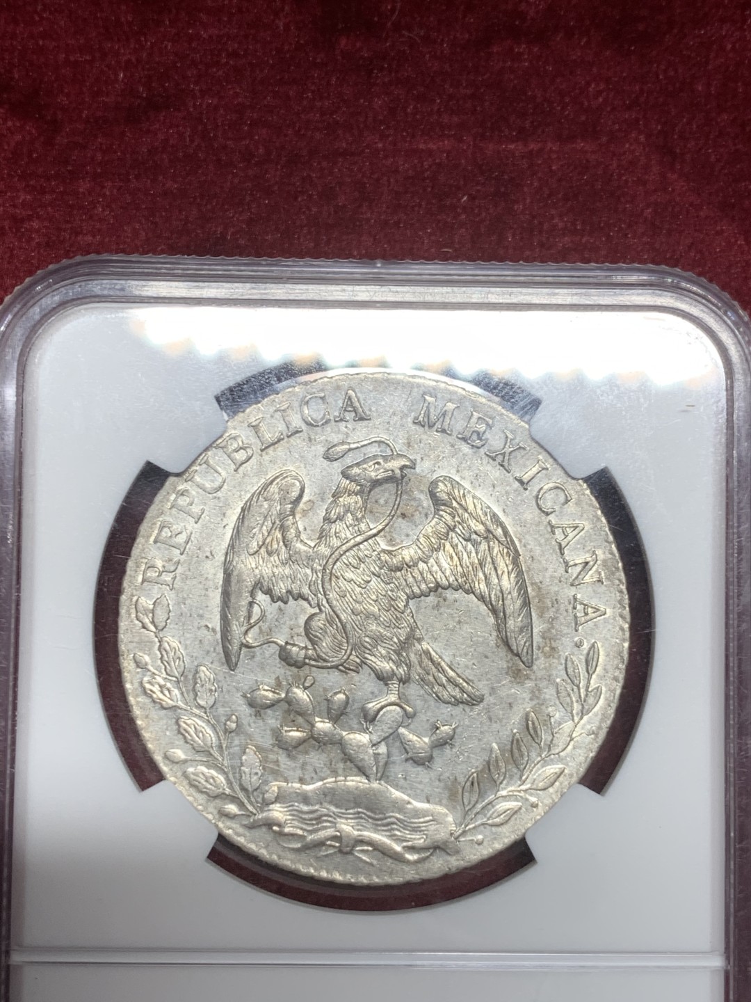 《竞宝斋》第59场-本周日，周一2场连拍（全场不限金额包邮） NGC-UNCD 墨西哥 1887年 8瑞尔 花边鹰洋 无戳好品！