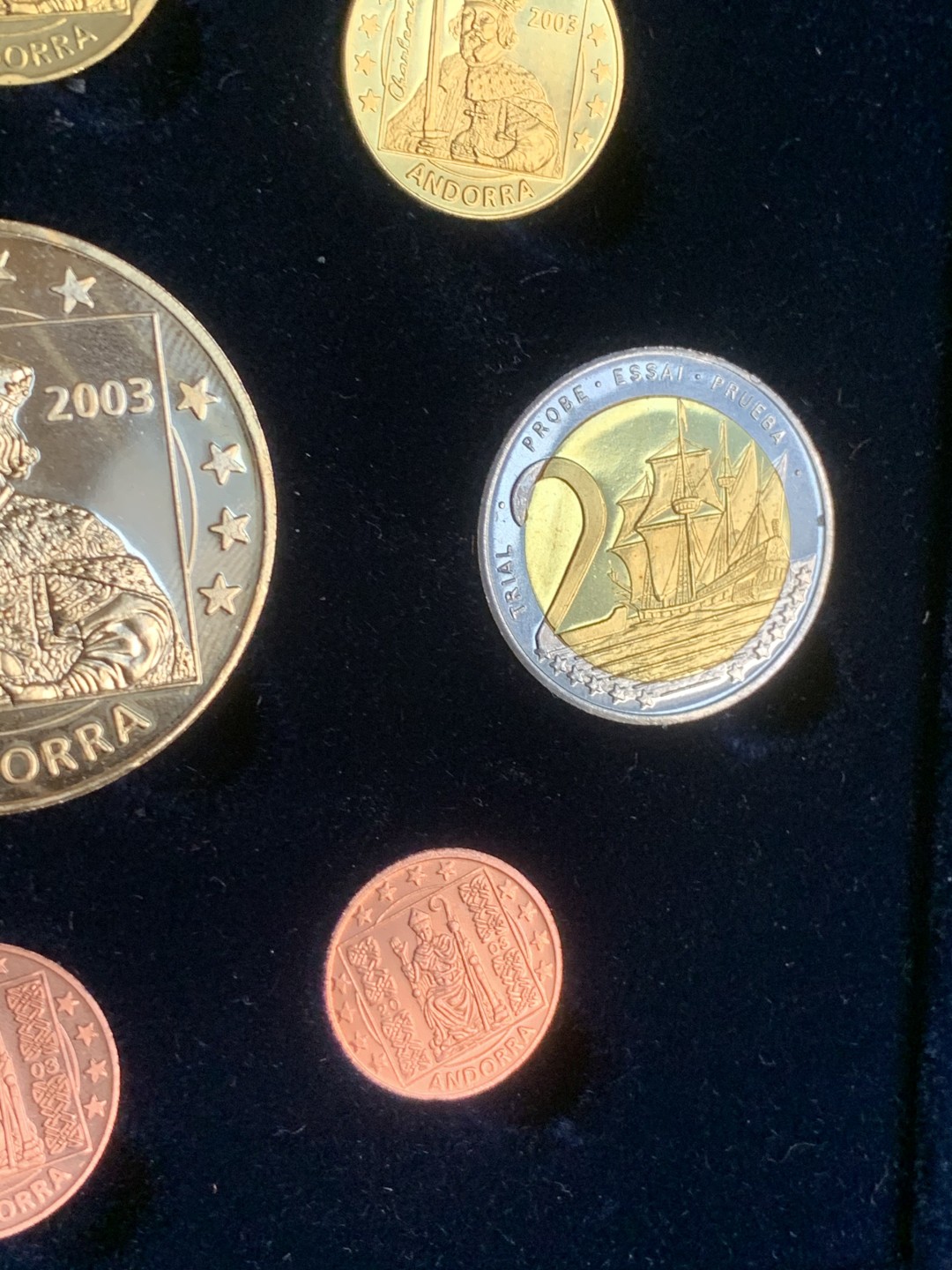 《竞宝斋》第59场-本周日，周一2场连拍（全场不限金额包邮） 原盒证书 安道尔 2003年 9枚装 ESSAI 试铸样币