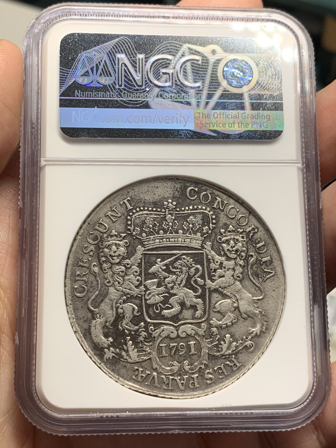 《竞宝斋》第59场-本周日，周一2场连拍（全场不限金额包邮） NGC-AU 荷兰 1791/0年  骑字版 西弗里斯兰 大马剑 银币 正反深打高品好细节 骑士脸部清晰 不多见的省