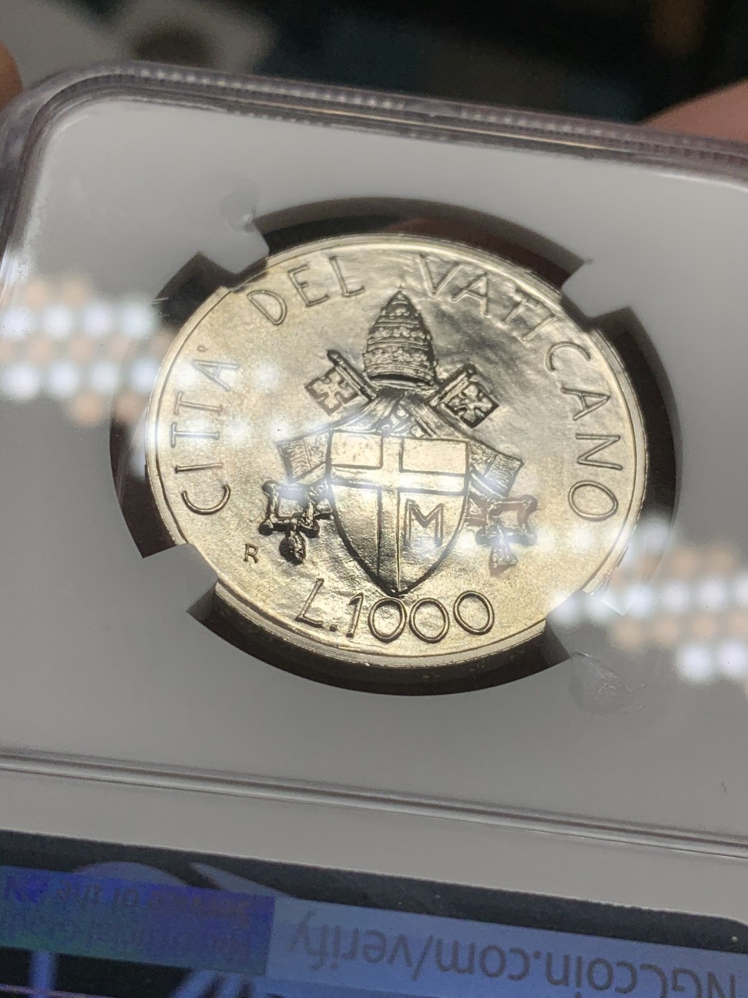 《竞宝斋》第59场-本周日，周一2场连拍（全场不限金额包邮） NGC MS67 1989R 梵蒂冈1000L银币 霜光饱满 极品难得