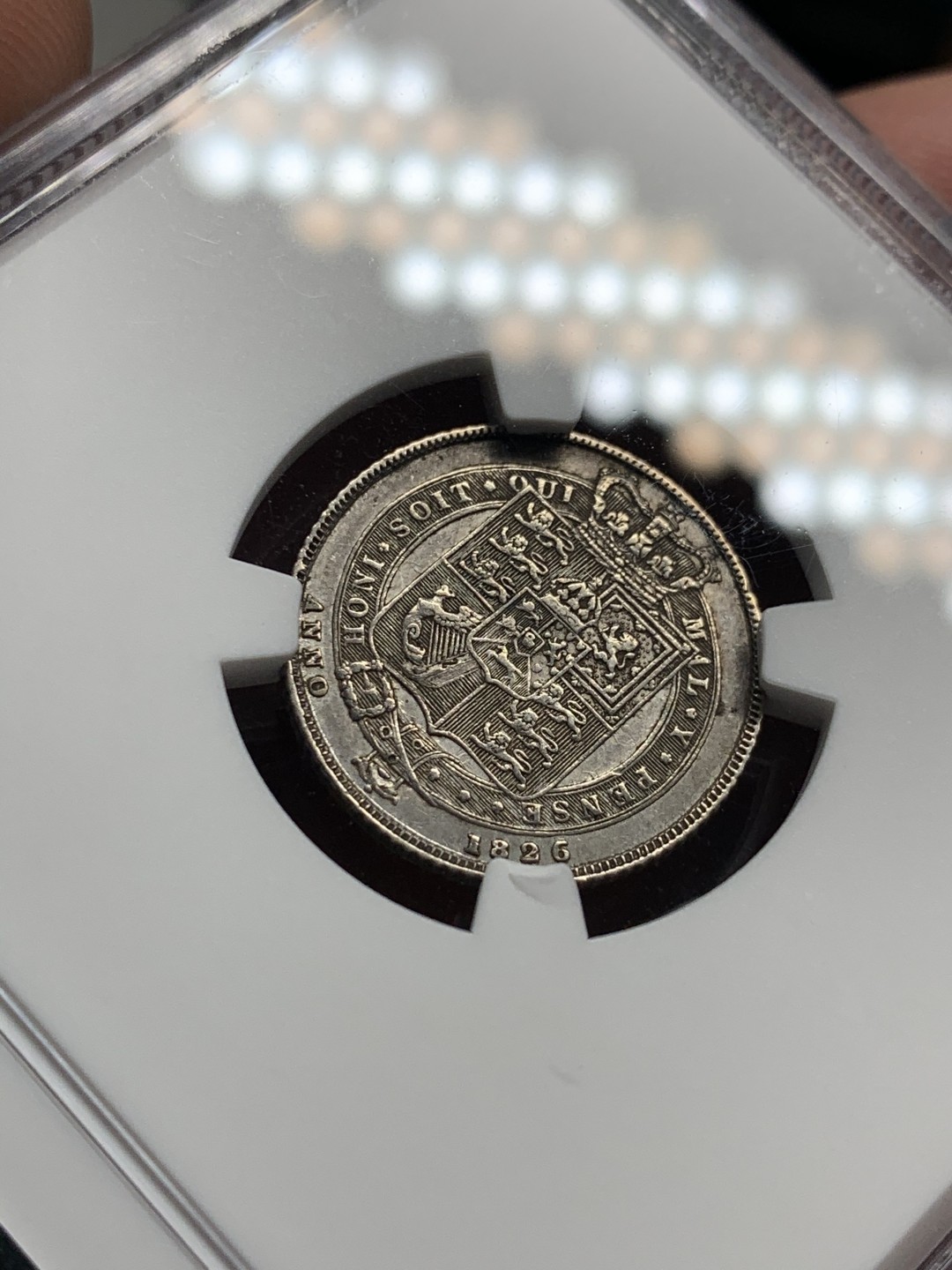 《竞宝斋》第59场-本周日，周一2场连拍（全场不限金额包邮） NGC AU53 英国1826特年 R2珍惜度 乔治四世6便士银币盾徽版 目测低评