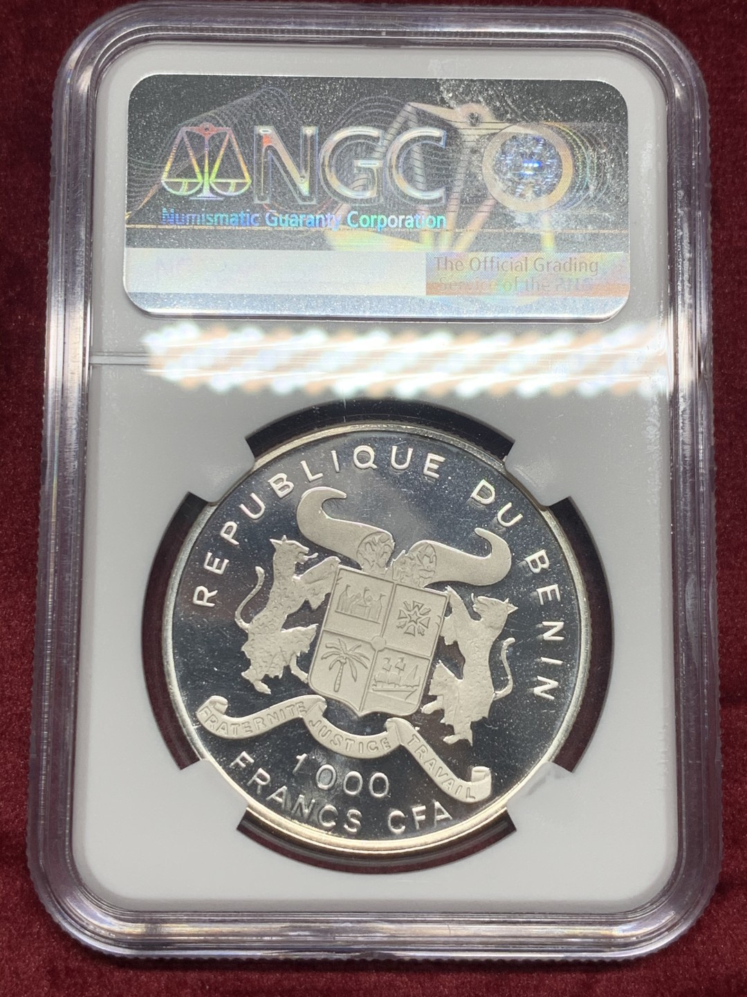 《竞宝斋》第59场-本周日，周一2场连拍（全场不限金额包邮） NGC-PF 68UC 贝宁（1992）年1000法郎国家纪念银币 (第二名）发行量1000枚  精制银币