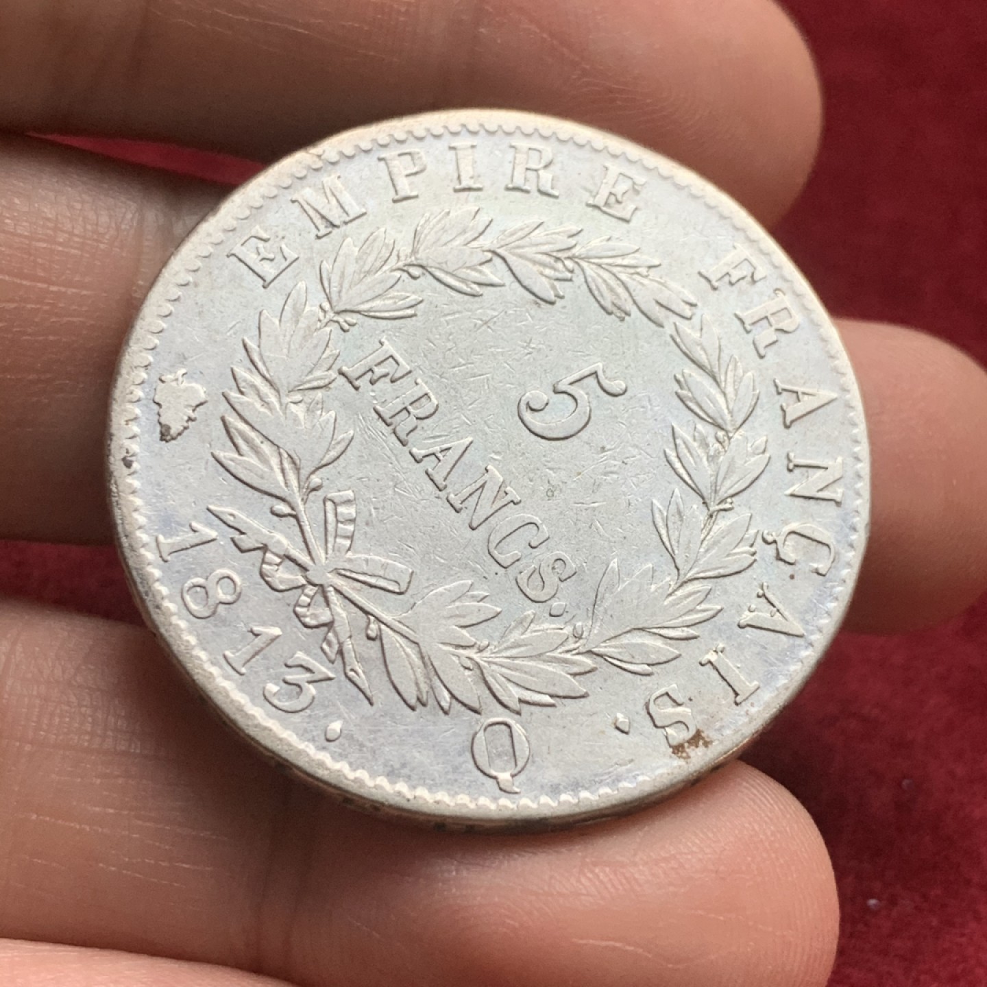 《竞宝斋》第59场-本周日，周一2场连拍（全场不限金额包邮） 法国 1813-Q年 佩皮尼昂厂 拿破仑一世 5法郎 大银币 稀少厂名