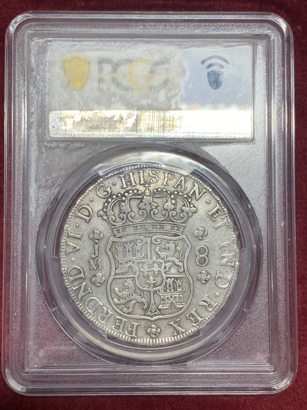 《竞宝斋》第59场-本周日，周一2场连拍（全场不限金额包邮） PCGS XF45 1760年秘鲁费迪南六世地球双柱 名家旧藏，费六末年，周正深打，热门秘鲁版