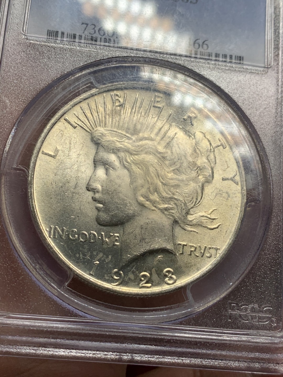 《竞宝斋》第59场-本周日，周一2场连拍（全场不限金额包邮） PCGS MS63 美国 1923年 和平银币 光感好 清爽干净 状态舒服 正反面盒子支撑点有磕 详细见图