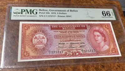 Chase Auction 第11期- - 中外纸币、民国钞联拍！ - 1976年伯利兹5元，PMG66分，大冠女王！