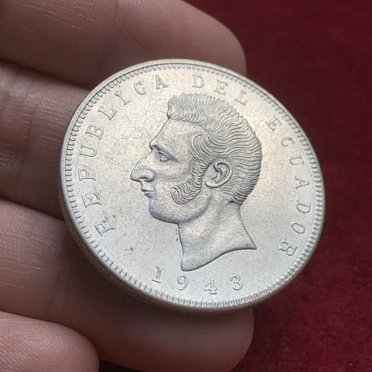 《竞宝斋》第59场-本周日，周一2场连拍（全场不限金额包邮） 厄瓜多尔 1943年 大元帅安东尼奥何塞 5苏克雷 好品大银币 少见