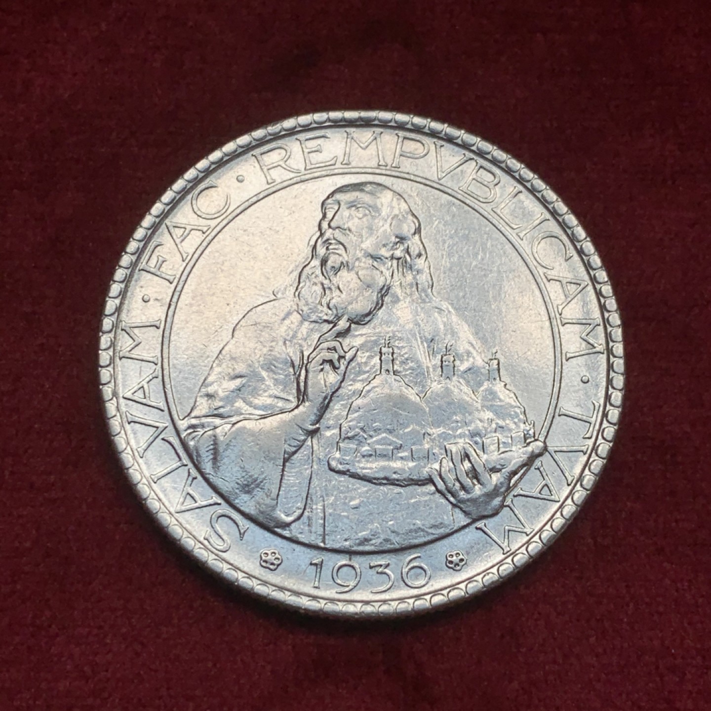 《竞宝斋》第59场-本周日，周一2场连拍（全场不限金额包邮） 圣马力诺1936年20里拉 大银币 稀少年份 发行量只有其他的一半