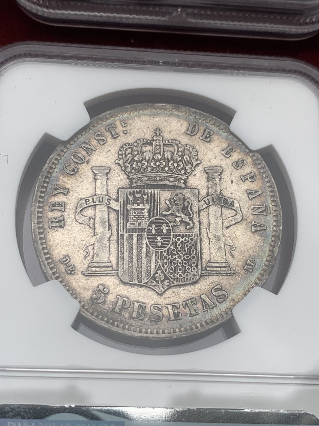 《竞宝斋》第59场-本周日，周一2场连拍（全场不限金额包邮） NGC-XF45原味包浆 西班牙5 比塞塔 8枚大全套一套 同分近状态 一次搞定