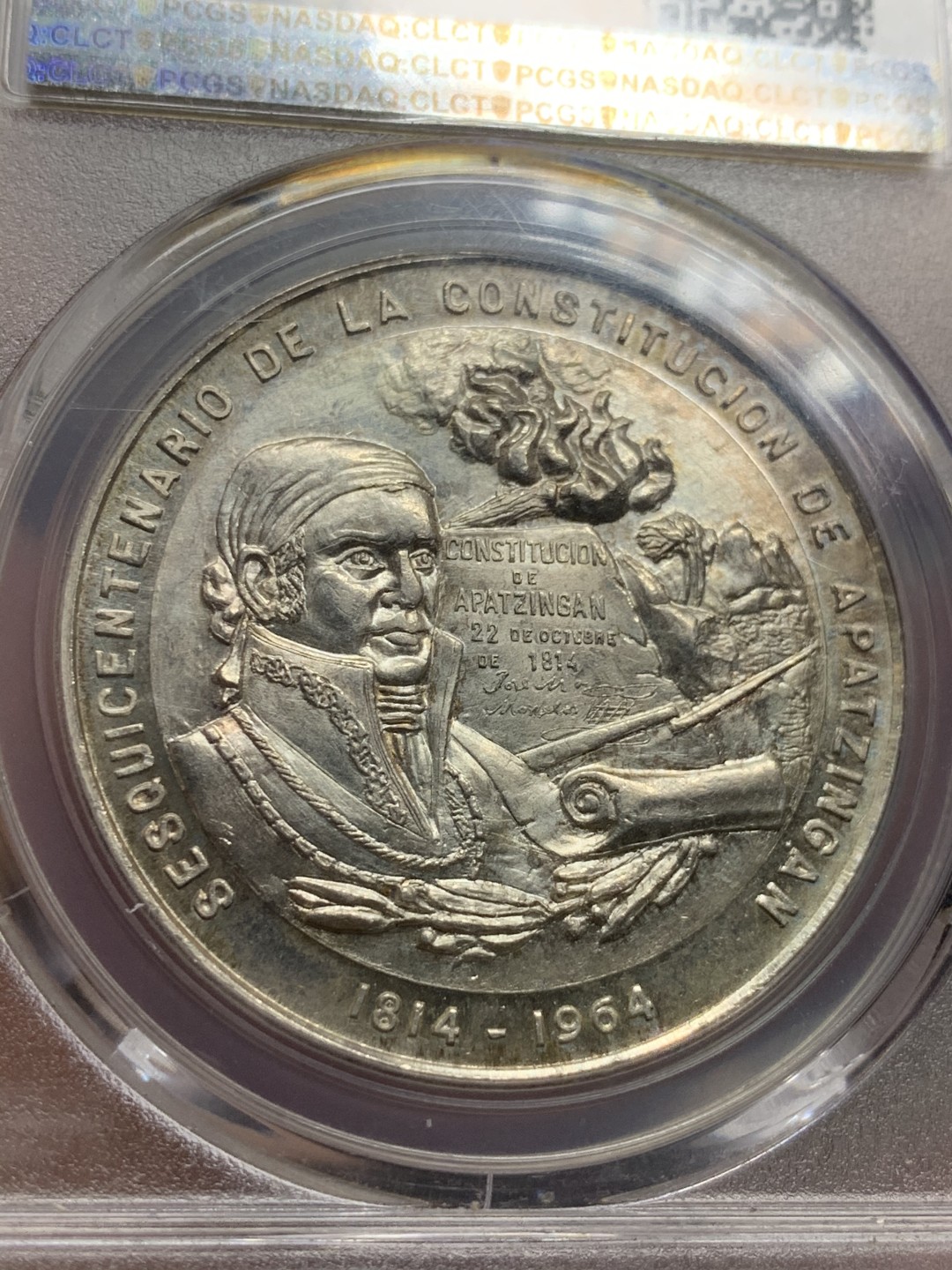 《竞宝斋》第59场-本周日，周一2场连拍（全场不限金额包邮） PCGS MS64 墨西哥 1964年 墨西哥独立150周年纪念银章 墨西哥章少见 该章极其精美  ¥2,063.62 • PCGS MS64 • 7-23-2019 • EBAY 