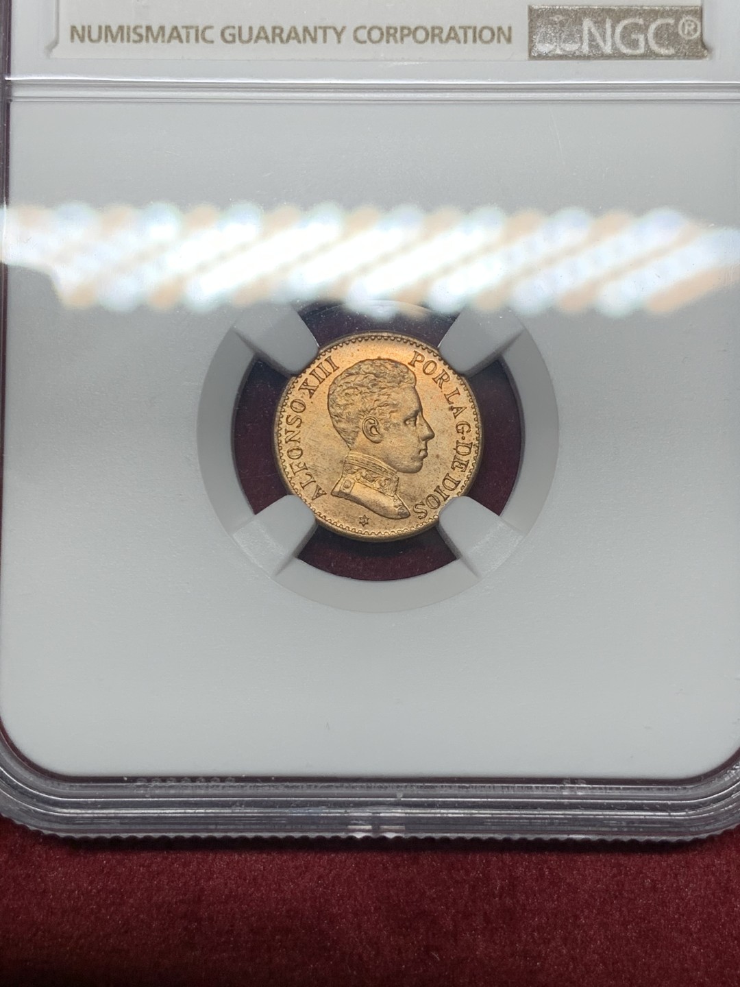 《竞宝斋》第59场-本周日，周一2场连拍（全场不限金额包邮） 亚军分 NGC-MS65 RD  顶级状态 西班牙 1906年 阿方索十三世 1C 铜币