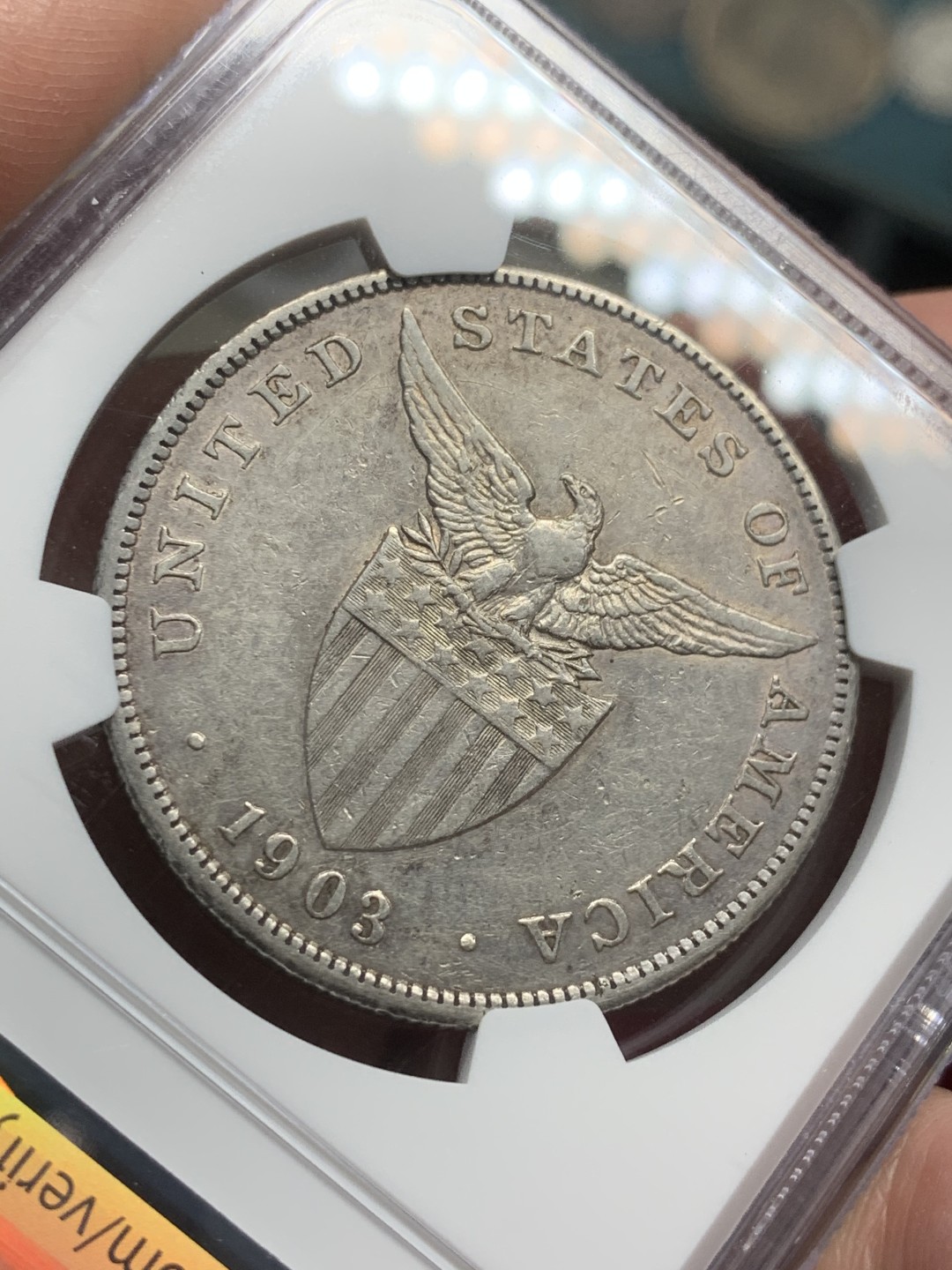 《竞宝斋》第59场-本周日，周一2场连拍（全场不限金额包邮） NGC AUD 1903年美属菲律宾打铁女神大银币 充满岁月的原味包浆