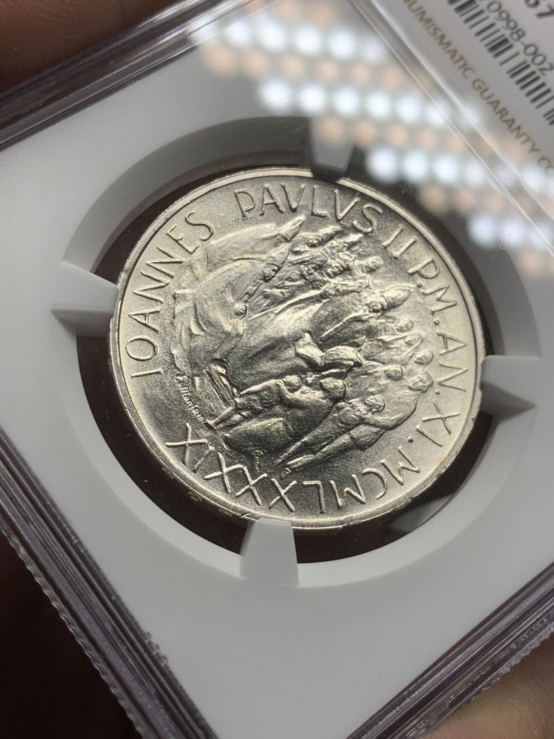 《竞宝斋》第59场-本周日，周一2场连拍（全场不限金额包邮） NGC MS67 1989R 梵蒂冈1000L银币 霜光饱满 极品难得