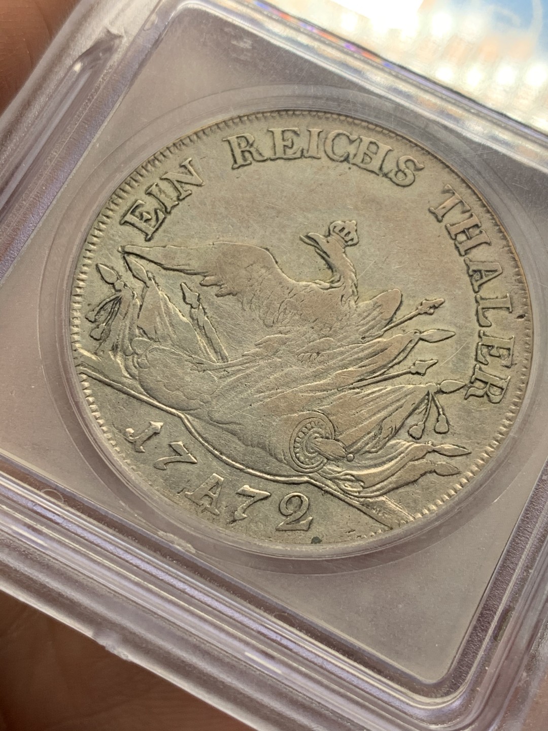 《竞宝斋》第59场-本周日，周一2场连拍（全场不限金额包邮） 美国ICQ评级  德国 普鲁士 1772年 腓特烈二世 鹰炮  泰勒银币 少见品种